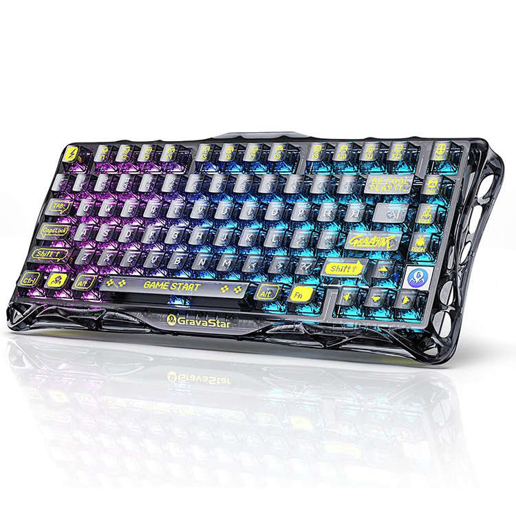 کیبورد GravaStar Mercury K1 Lite - بی‌سیم - سوییچ مکانیکی خطی - سیاه شفاف