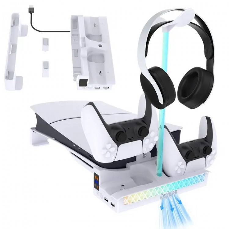 خرید پایه افقی PGTech RGB برای PS5 اسلیم و پرو - سفید